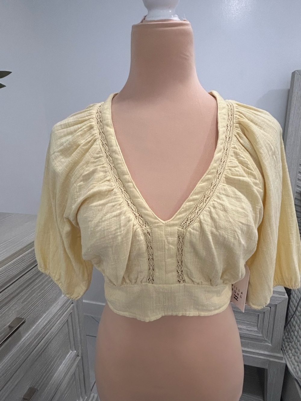 Billabong Light Yellow Cropped Peasant Blouse